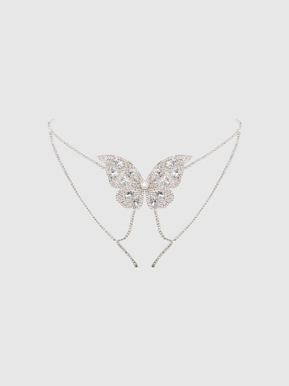 Rhinestone & Pearl Butterfly Panty In Silver - House of Desire