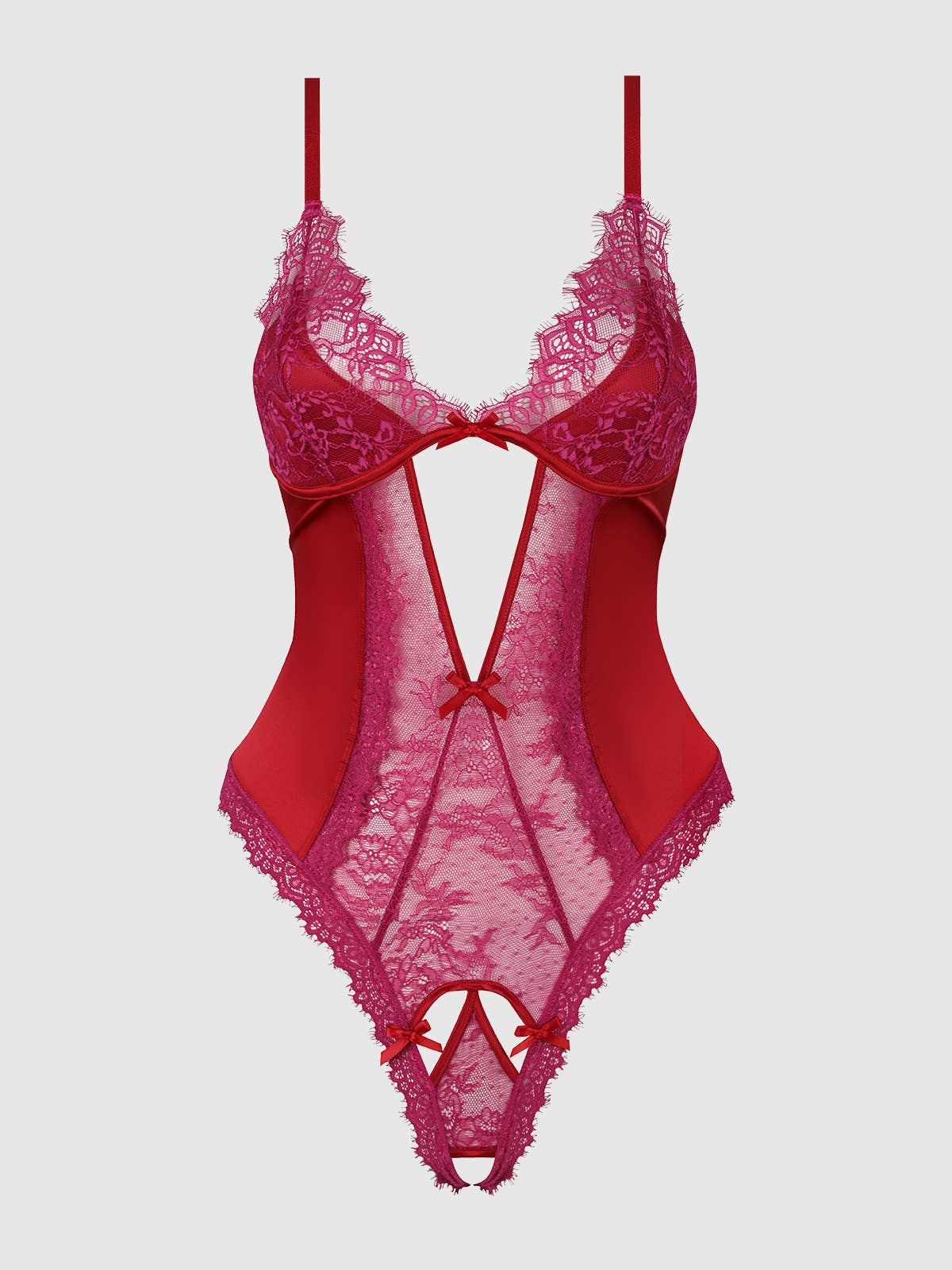 Jocelyn Satin & Lace Crotchless Teddy