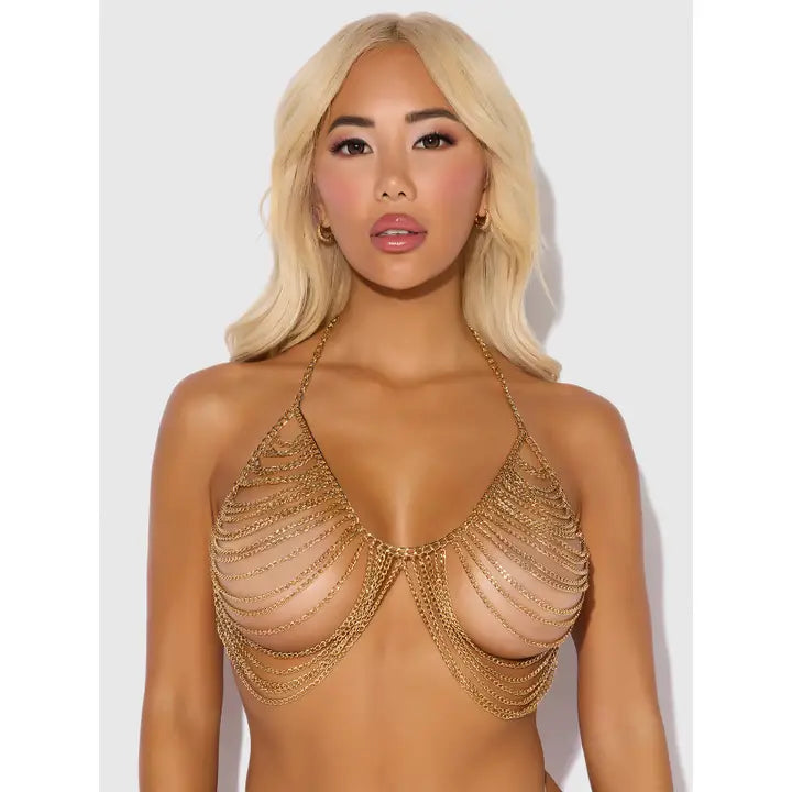 Chain Drape Bralette In Gold - House of Desire