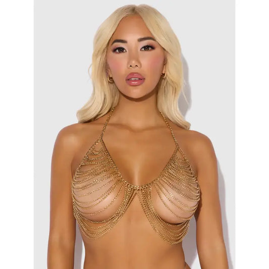Chain Drape Bralette In Gold - House of Desire