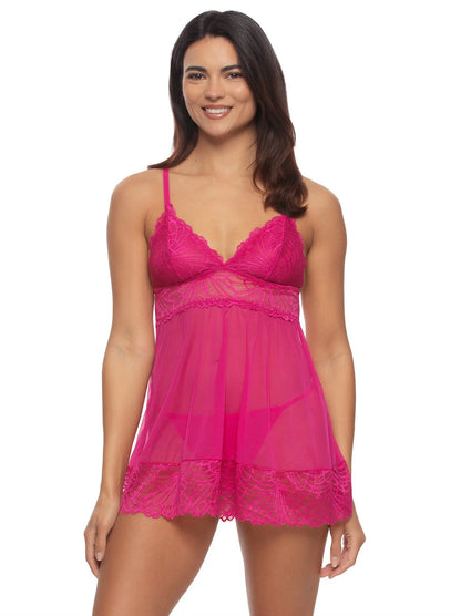 Sarah Lace & Mesh Babydoll With Butterfly Back In Very Berry - Jezebel