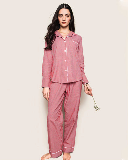 Women's Pajama Set In Red Mini Gingham - Petite Plume