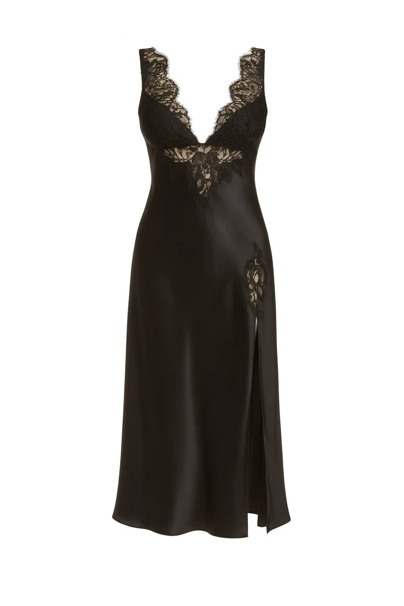 Diva Inferno Sild Gown In Black- Christine