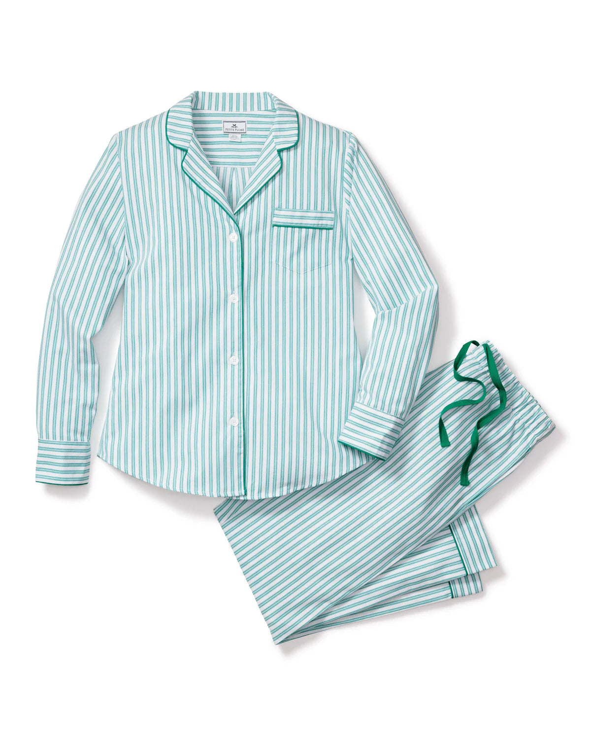 Women's Pajama Set In Emerald Ticking - Petite Plume