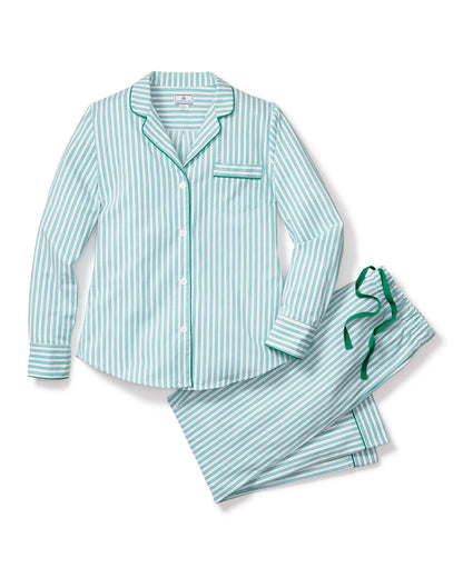 Women's Pajama Set In Emerald Ticking - Petite Plume