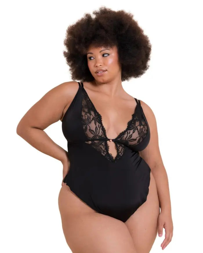 Scantilly Embrace Stretch Lace Teddy In Black - Curvy Kate