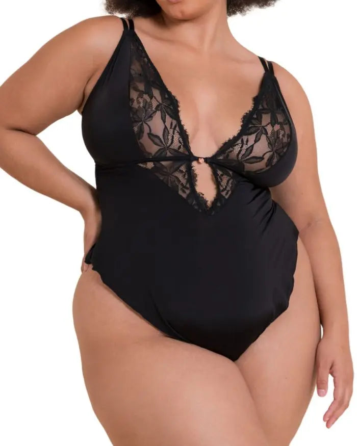 Scantilly Embrace Stretch Lace Teddy In Black - Curvy Kate