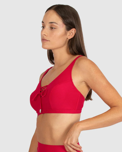 Rococco Lace Up Bikini Top In Cherry - Baku