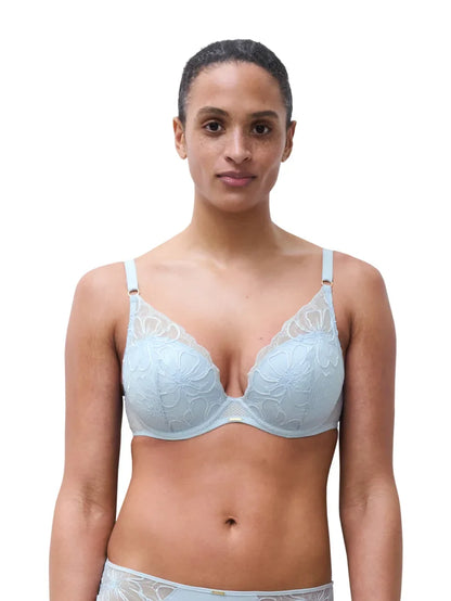 Fleurs Lace Plunge Bra In Icy Flower - Chantelle