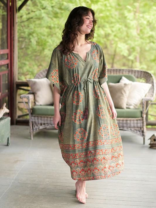 Eternal Flower Caftan In Indigo - April Cornell