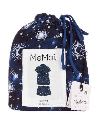 Celestial Notch Collar Shorts PJ Set In Midnight Blue - MeMoi