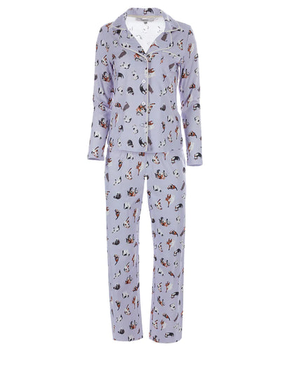 Ensemble pyjama chats à col cranté en violet - MeMoi