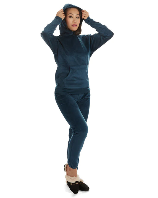Ensemble pyjama sweat-shirt à capuche en velours confortable - Bleu marine océan - MeMoi
