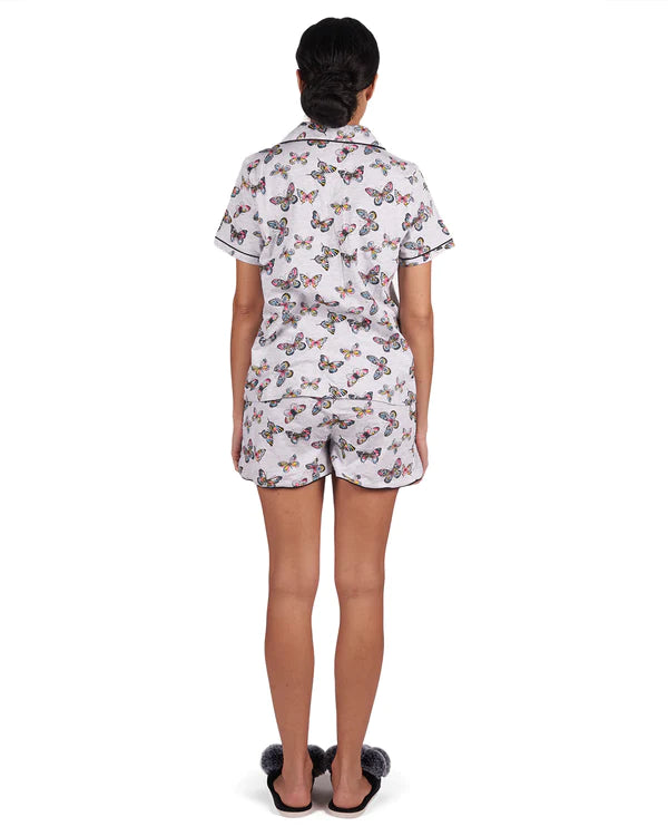Butterfly Notch Collar Shorts PJ Set In Grey Heather - MeMoi