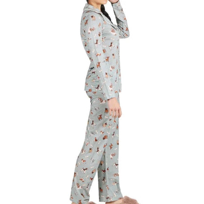 Ensemble pyjama à col cranté pour chien et os en bleu sarcelle poussiéreux - MeMoi