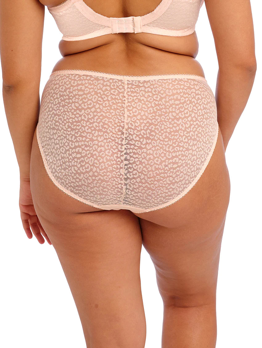 Model wearing Lucie High Leg Brief In Pale Blush - Elomi , in back view