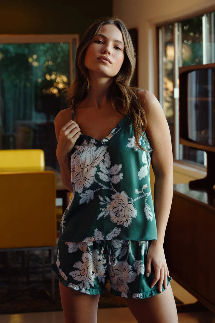 Fiji Print Cami Top In Simple Floret & Green - Midnight Bakery