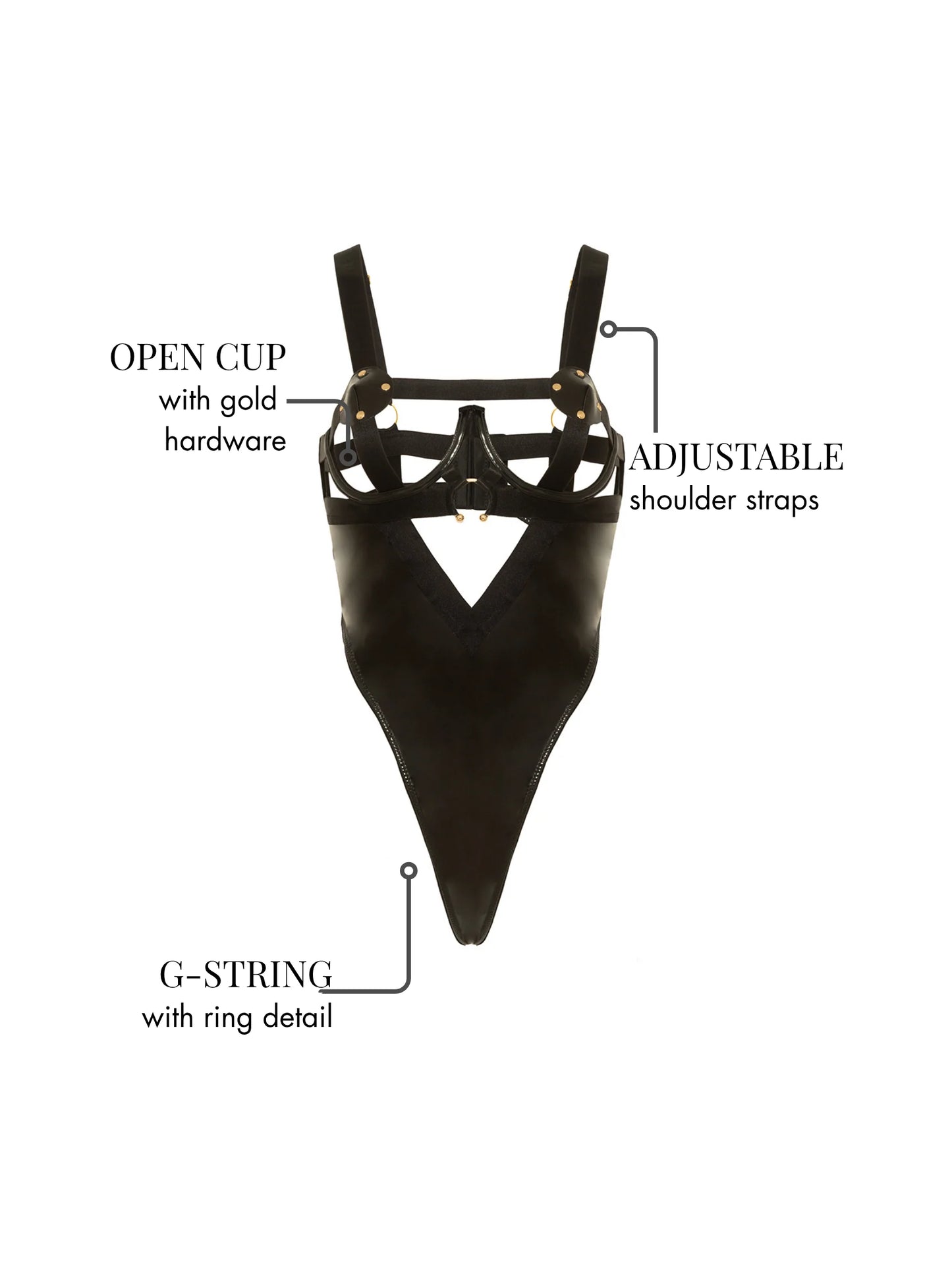 Erotic Open Cup Vinyl Teddy In Black - Oh La La Cheri