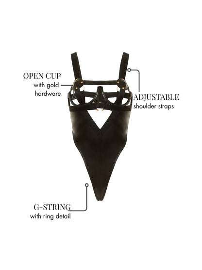 Erotic Open Cup Vinyl Teddy In Black - Oh La La Cheri