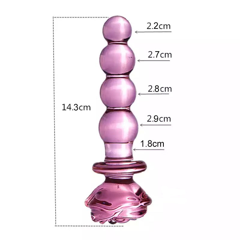 Rose Glass Four Beads Dildo In Pink Glass - Pink Elephant