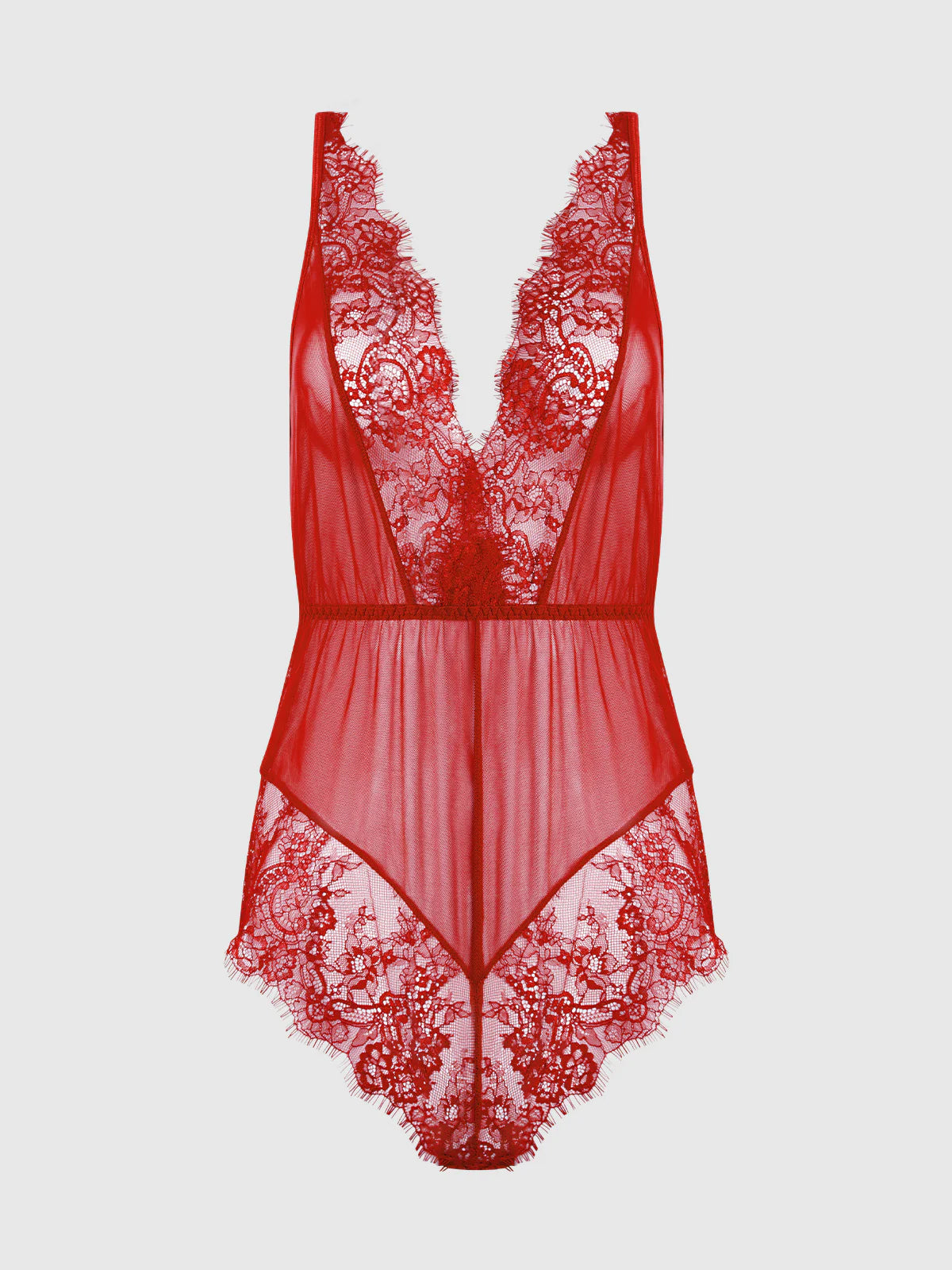 Mila Mesh & Eyelash Lace High Slit Romper Teddy - House of Desire