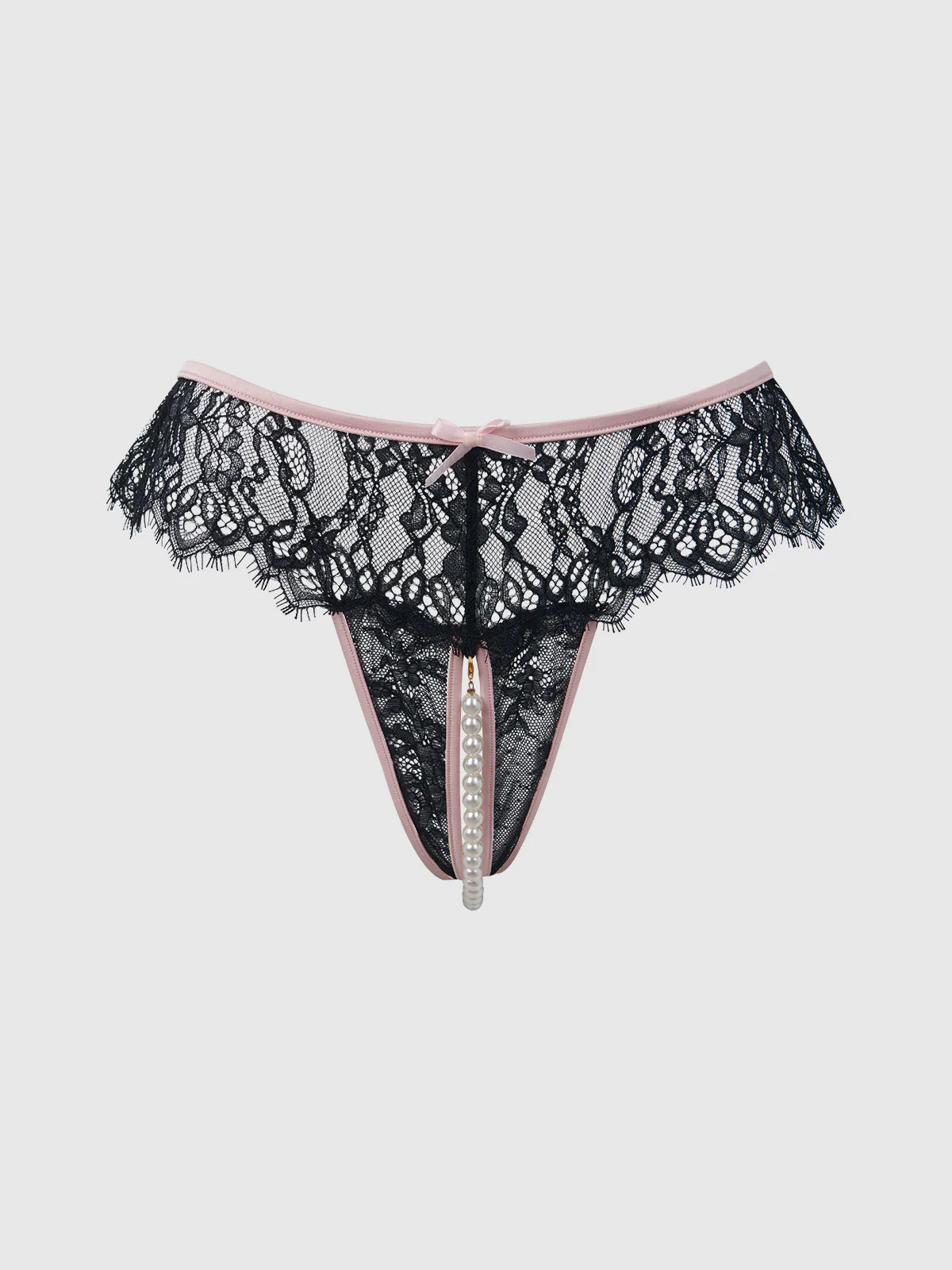 Jocelyn Lace & Pearl Crotchless Thong - House of Desire