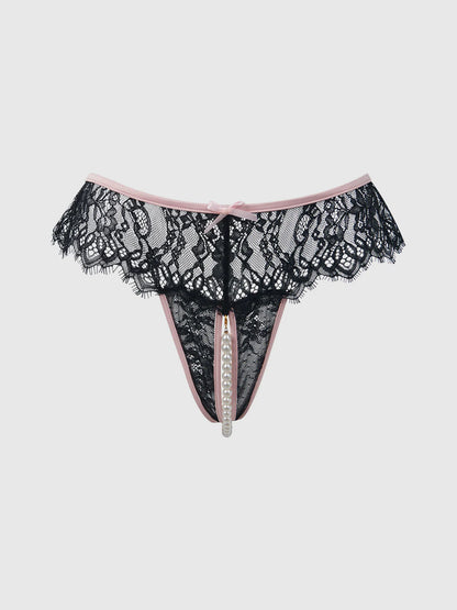 Jocelyn Lace & Pearl Crotchless Thong - House of Desire