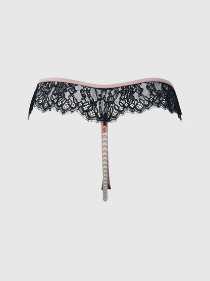 Jocelyn Lace & Pearl Crotchless Thong - House of Desire