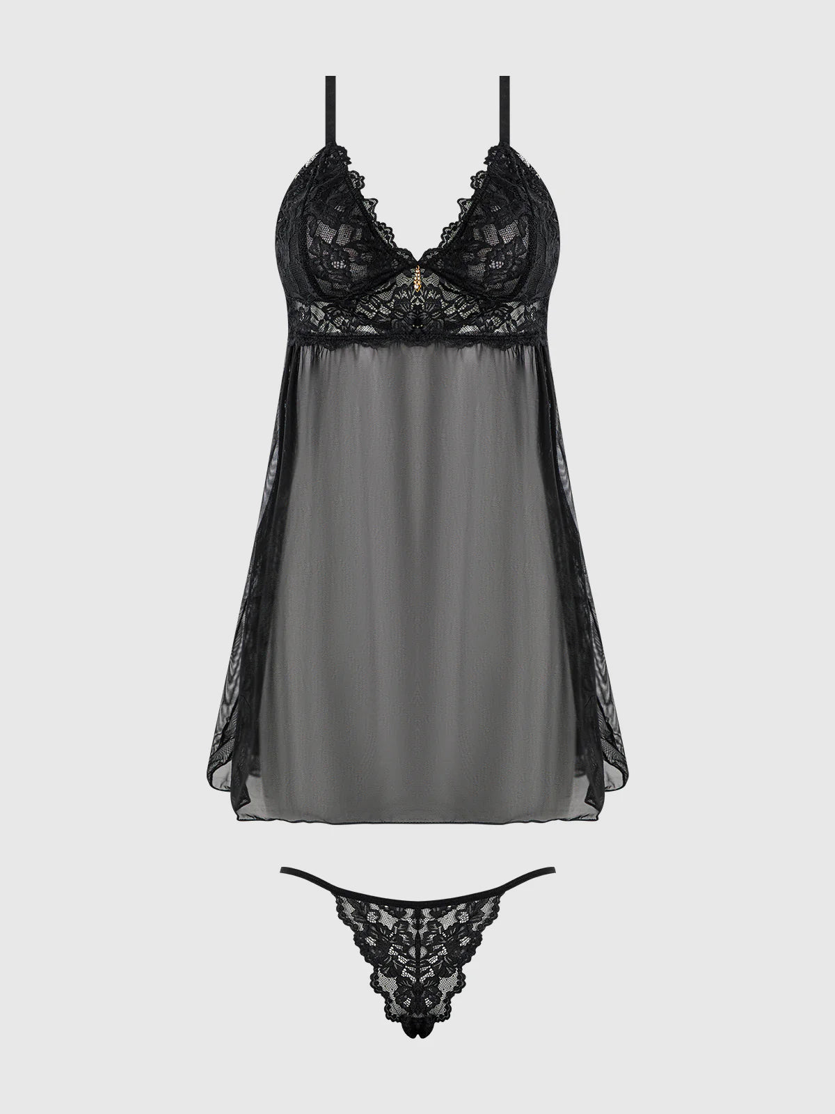 Bella Lace & Mesh Babydoll In Black - House of Desire