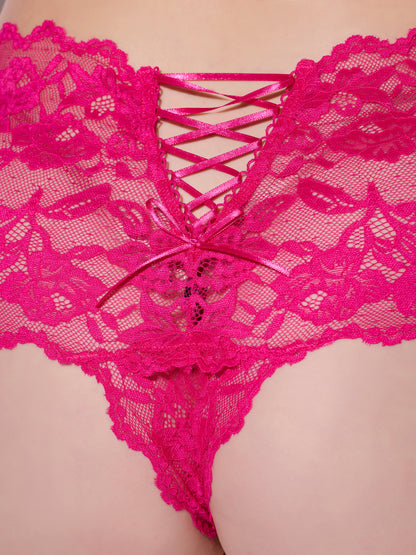 Bella Lace Crotchless Cheeky In Pink Dragon - House of Desire