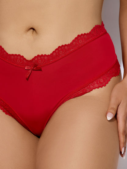 Vera Micro & Lace Trim G-String In Haute Red - House of Desire