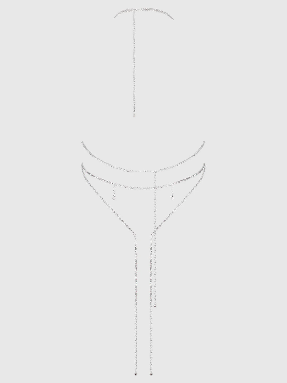 Rhinestone Plunge & Fringe Teddy in Silver - House of Desire