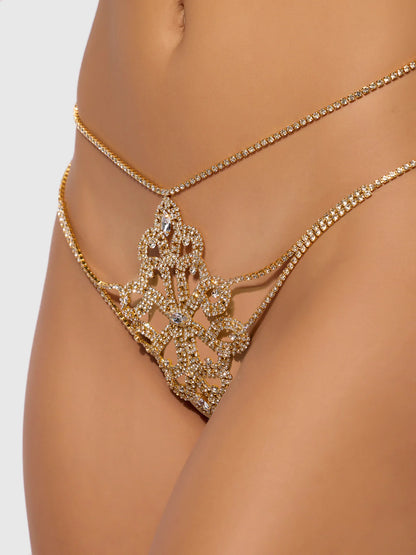 Rhinestone Swirl Knot Panty in Gold- House of Desire