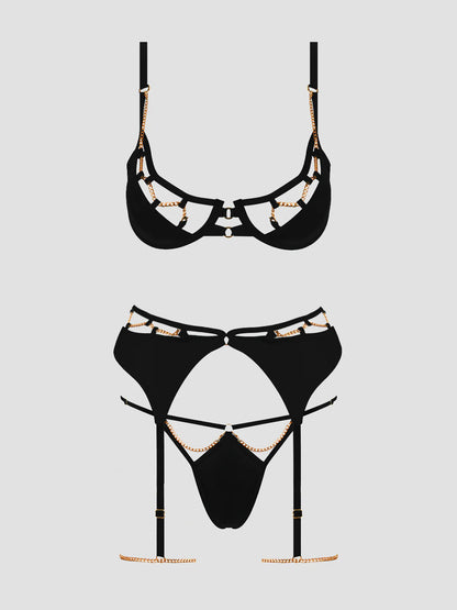 Evangeline Satin Chain Bra Set - House of Desire