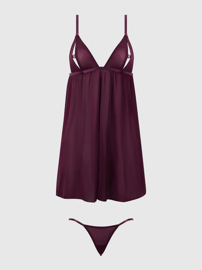 Yasmine Shine Mesh Open Cup Babydoll - House of Desire