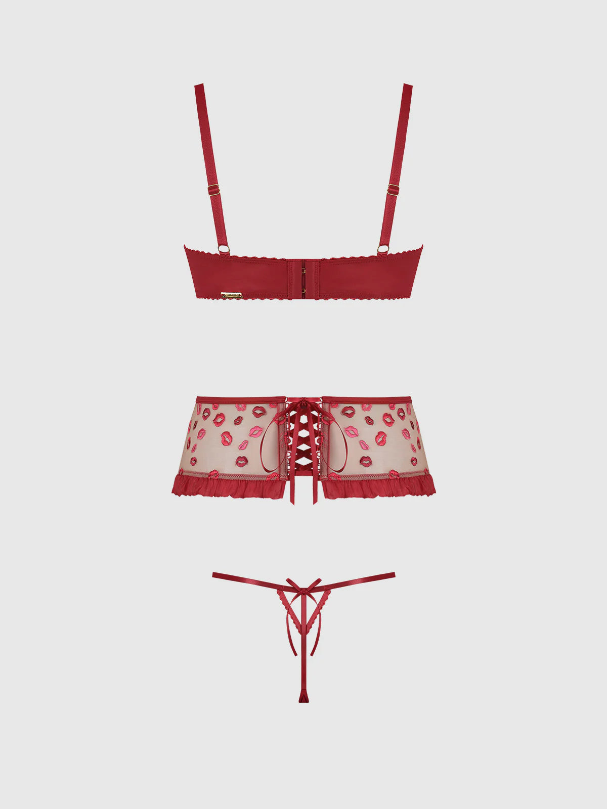 Angelina Lips Embroidery Open Cup Bra Set - House of Desire