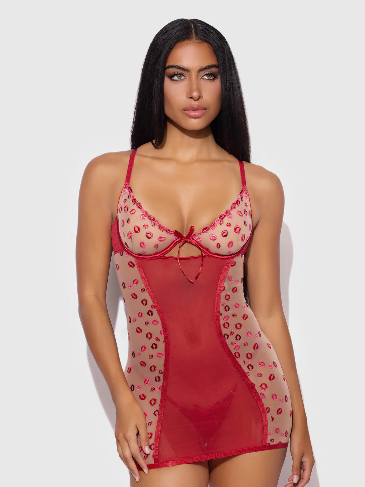 Angelina Lips Embroidery Chemise Set - House of Desire
