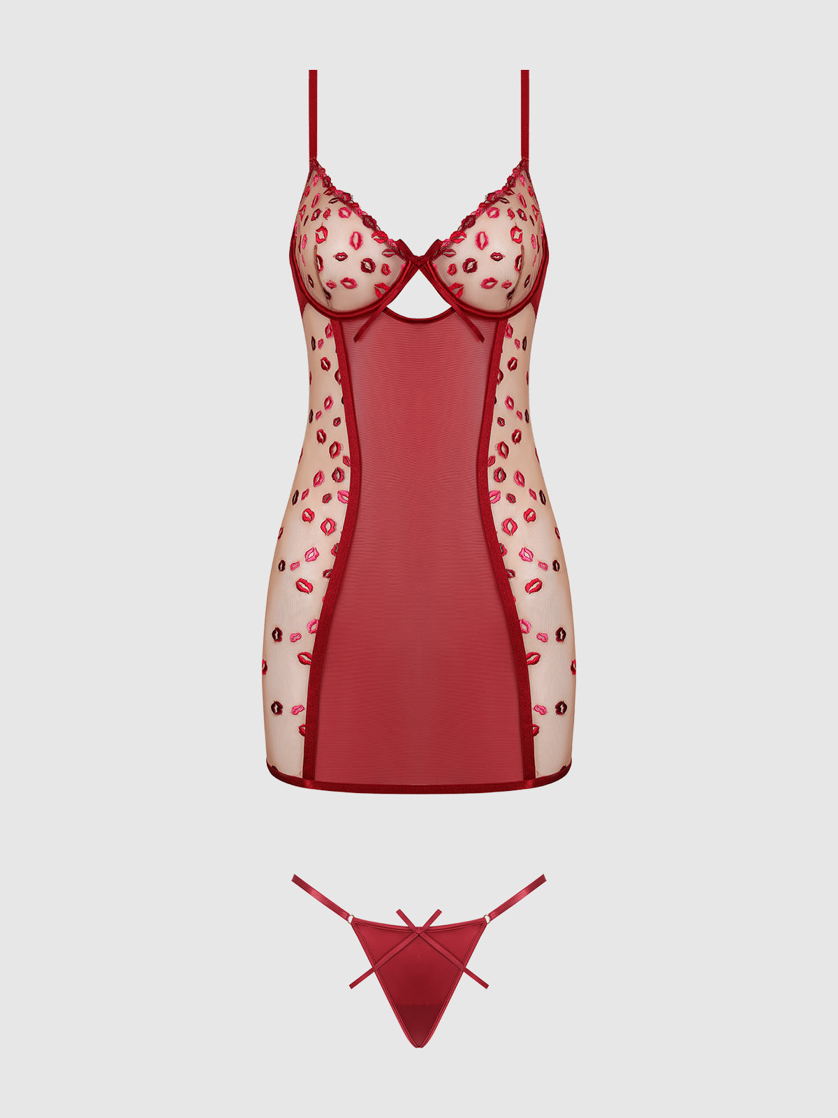 Angelina Lips Embroidery Chemise Set - House of Desire