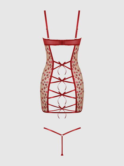 Angelina Lips Embroidery Chemise Set - House of Desire