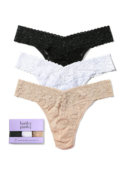 3 Original Rise Thongs Box Set In Basic Colors - Hanky Panky