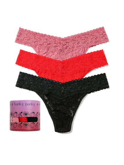 3 Original Rise Thongs In Pink, Red & Black - Hanky Panky