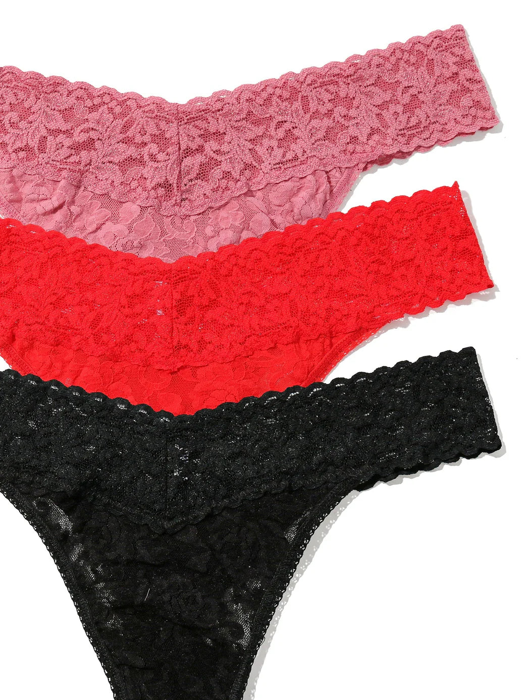 3 Original Rise Thongs In Pink, Red & Black - Hanky Panky