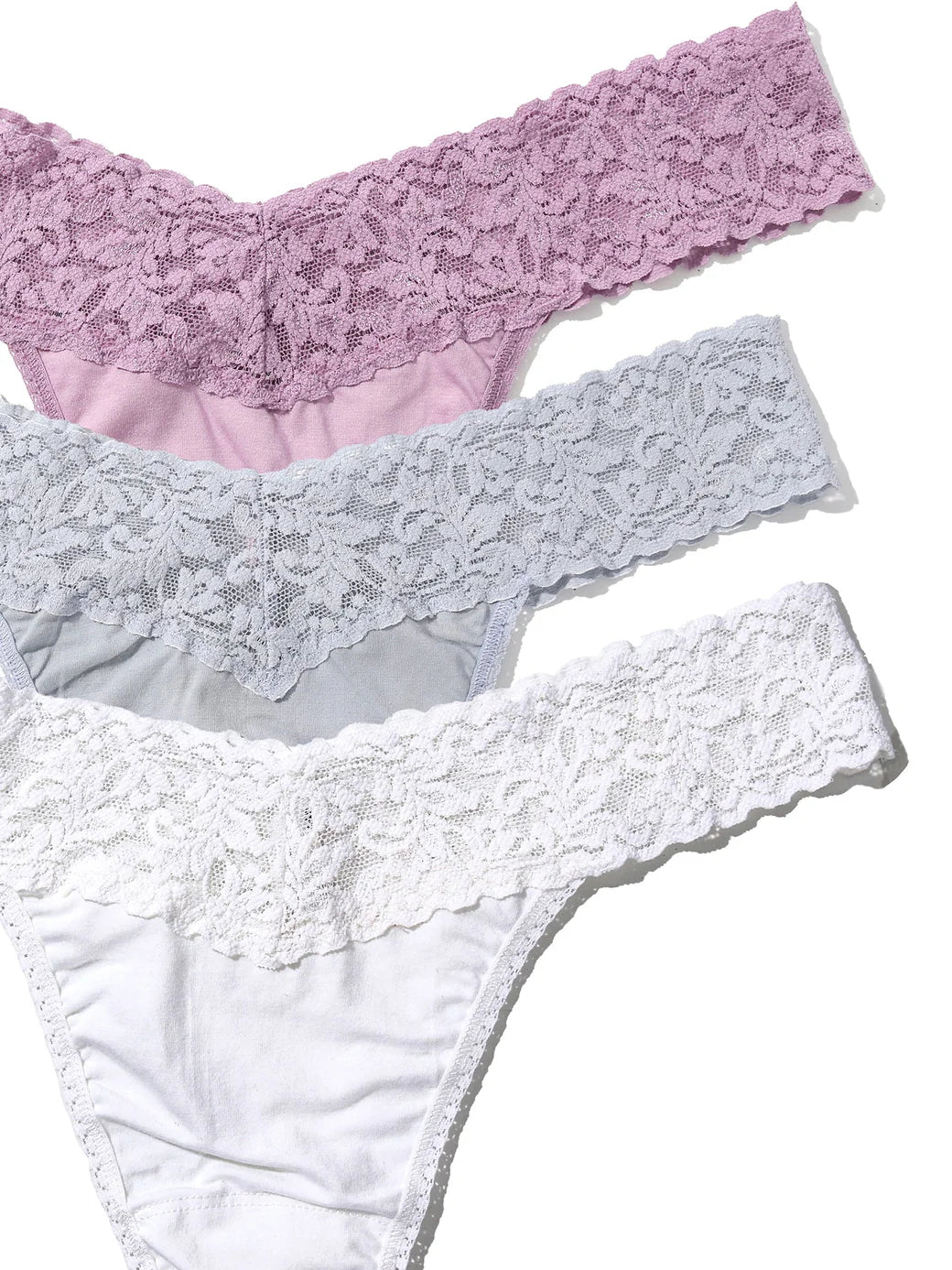 3 Original Rise Cotton Thongs In Water Lily, Grey & White - Hanky Panky