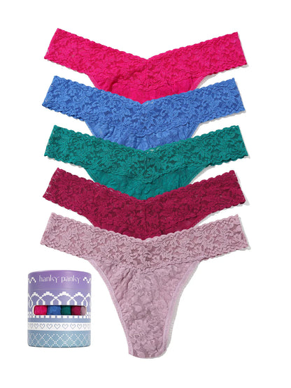 5 Original Rise Thongs In Pink, Blue, Teal, Amethyst & Water Lily - Hanky Panky