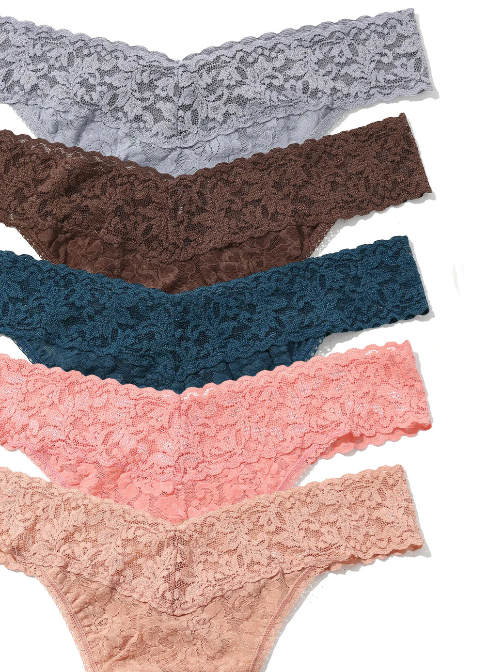 5 Original Rise Thongs In Grey, Cappuccino, Blue, Pink & Seashell - Hanky Panky