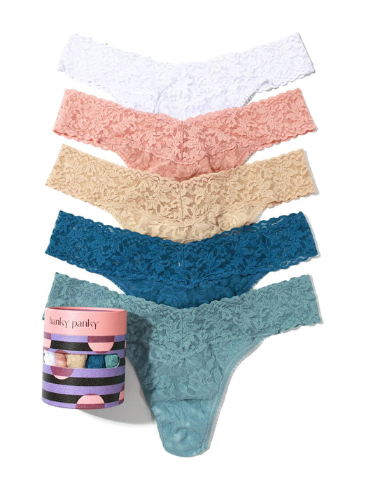 5 Original Rise Thong In Ivory, Rose, Cappuccino, Armor & Blue - Hanky Panky