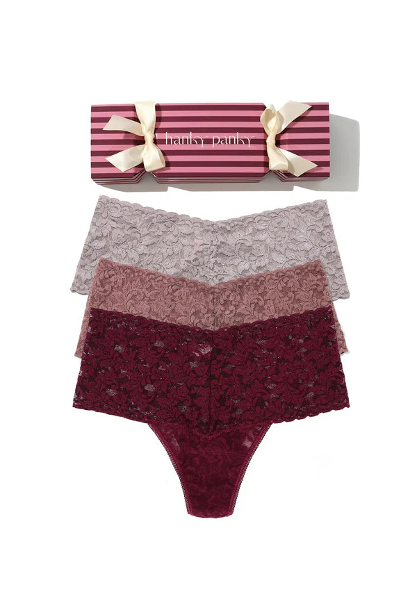 Holiday Cracker 3PK Retro Thong In Dried Cherry, Artichoke Heart & Steel - Hanky Panky