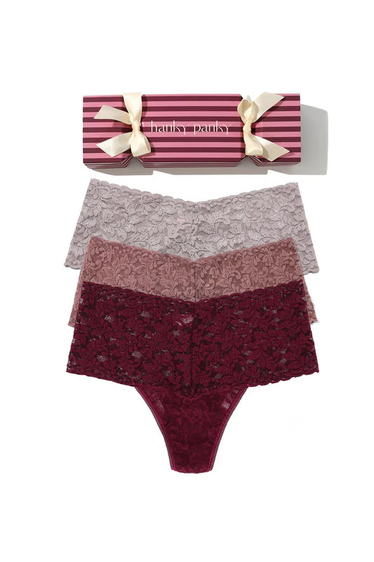 Holiday Cracker 3PK Retro Thong In Dried Cherry, Artichoke Heart & Steel - Hanky Panky