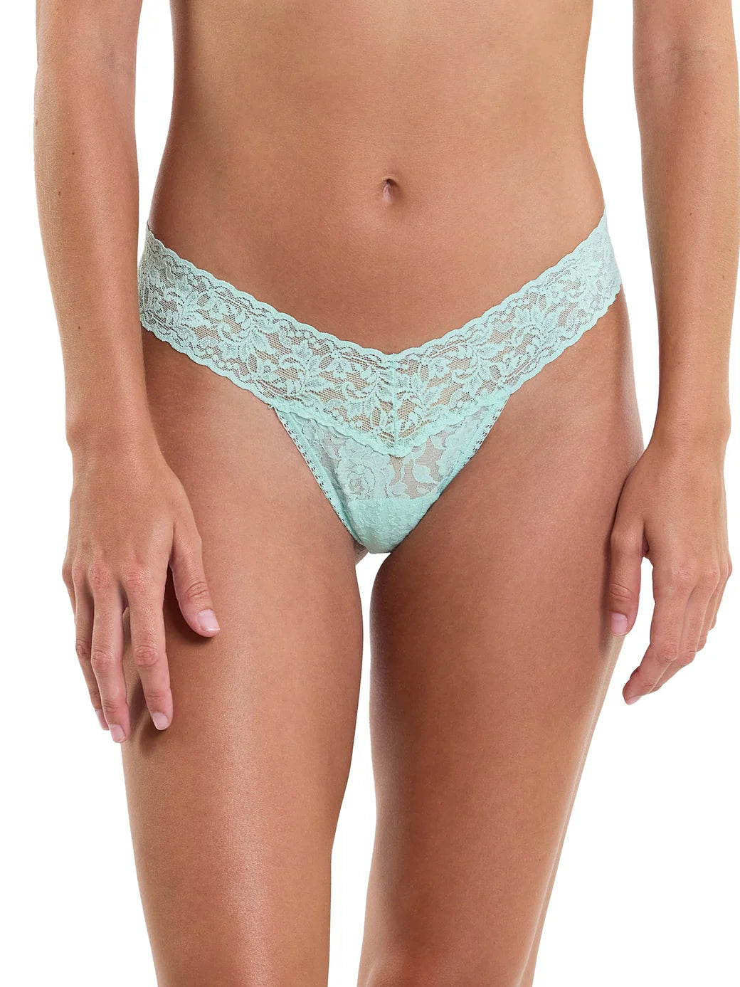 Low Rise Signature Lace Thong In Pistachio - Hanky Panky