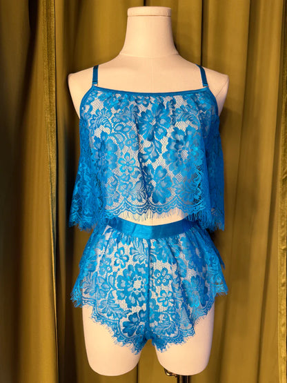 The Lace Crop Cami In Hawaiian Blue - Kilo Brava